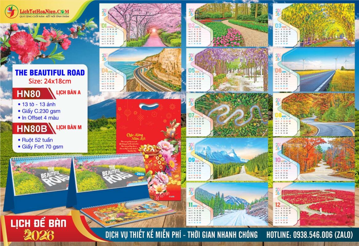 Lịch Để Bàn A & M (24x18cm) - HN80 - The Beautiful Road