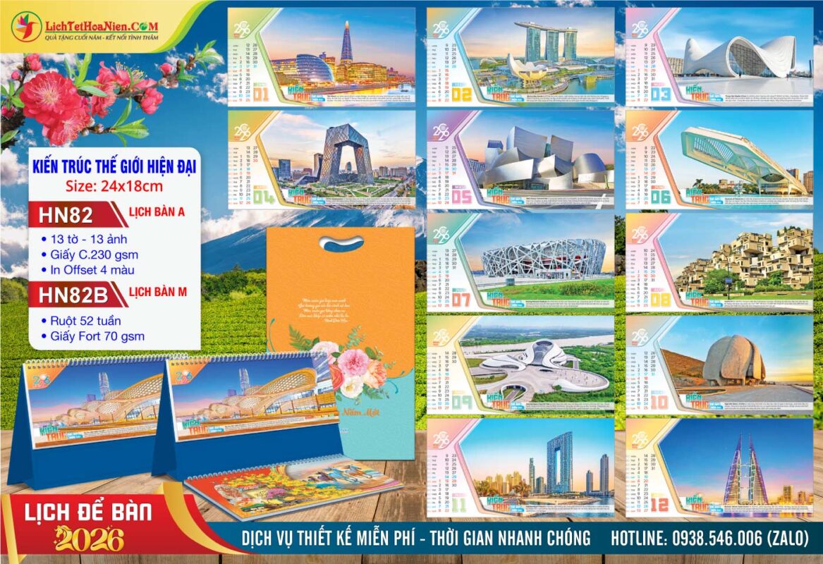 Lịch Để Bàn A & M (24x18cm) - HN82 - Kiến Trúc Thế Giới Hiện Đại