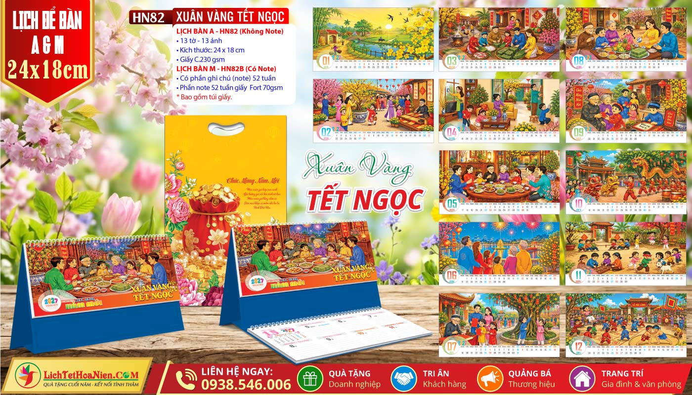 Lịch Để Bàn A & M (24x18cm) - HN82 - Xuân Vàng Tết Ngọc