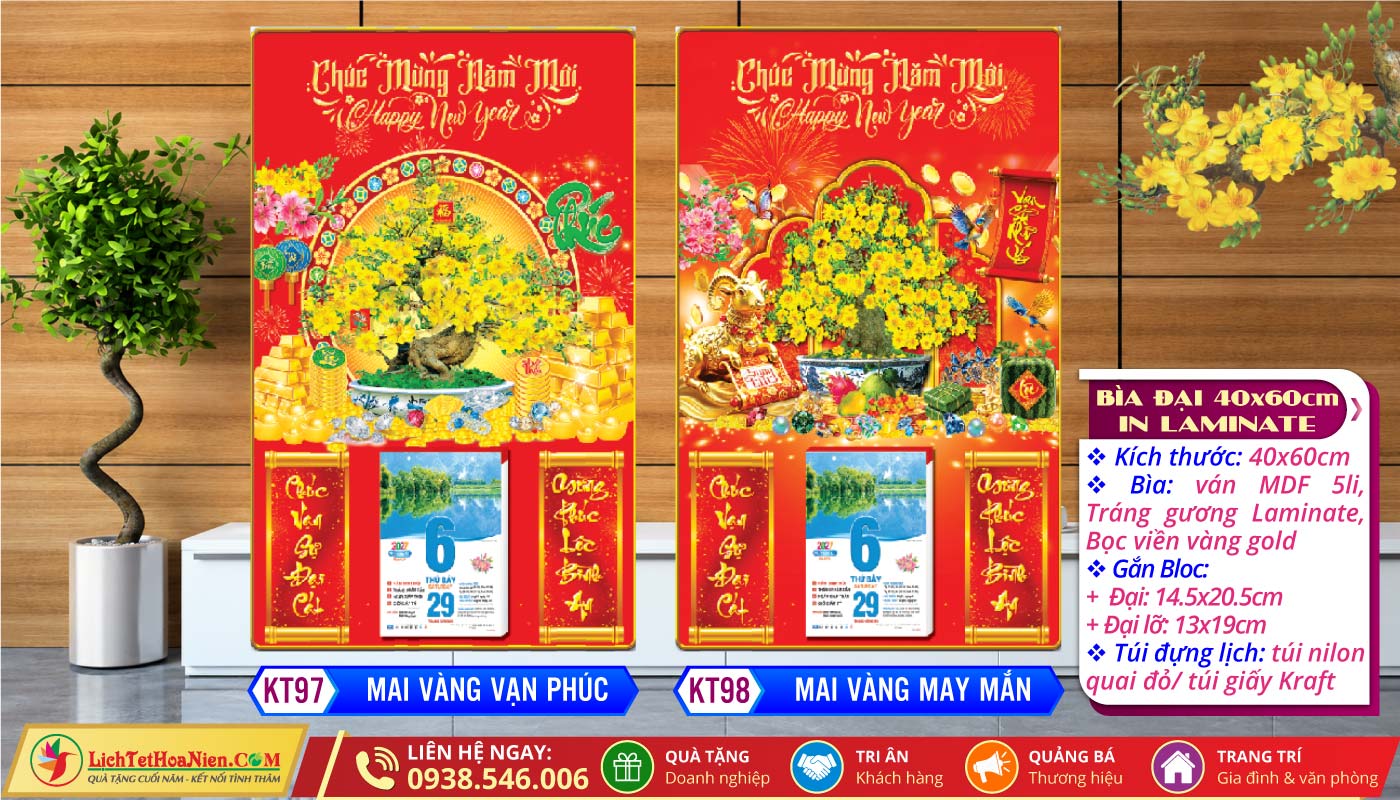 Bìa Đại Laminate | MS: KT97 - Mai Vàng Vạn Phúc + KT98 - Mai Vàng May Mắn