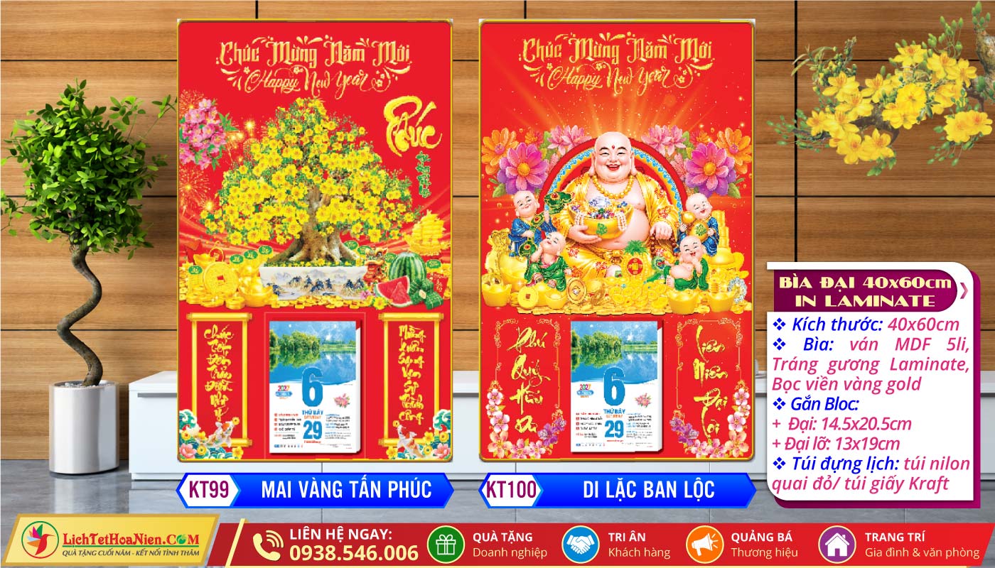 Bìa Đại Laminate | MS: KT99 - Mai Vàng Tấn Phúc + KT100 - Di Lặc Ban Lộc