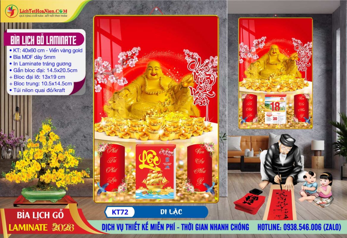 Bìa Lịch Gỗ Laminate - KT72 - Di Lặc
