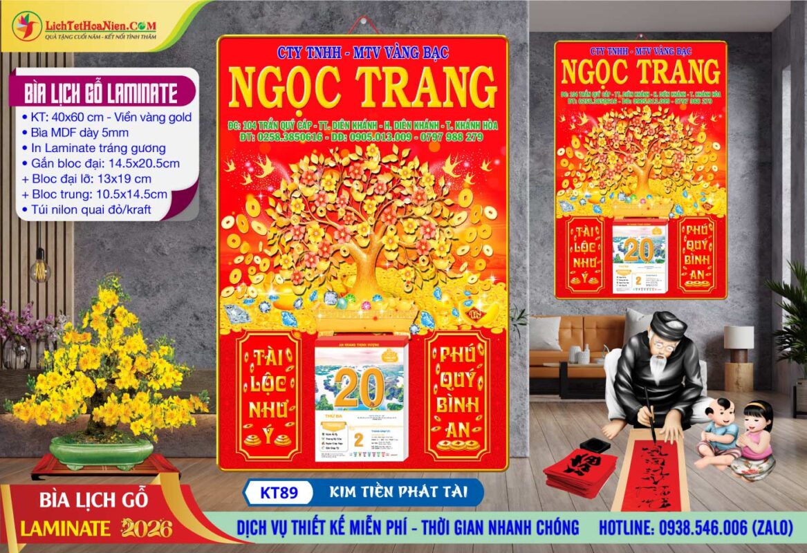Bìa Lịch Gỗ Laminate - KT89 - Kim Tiền Phát Tài