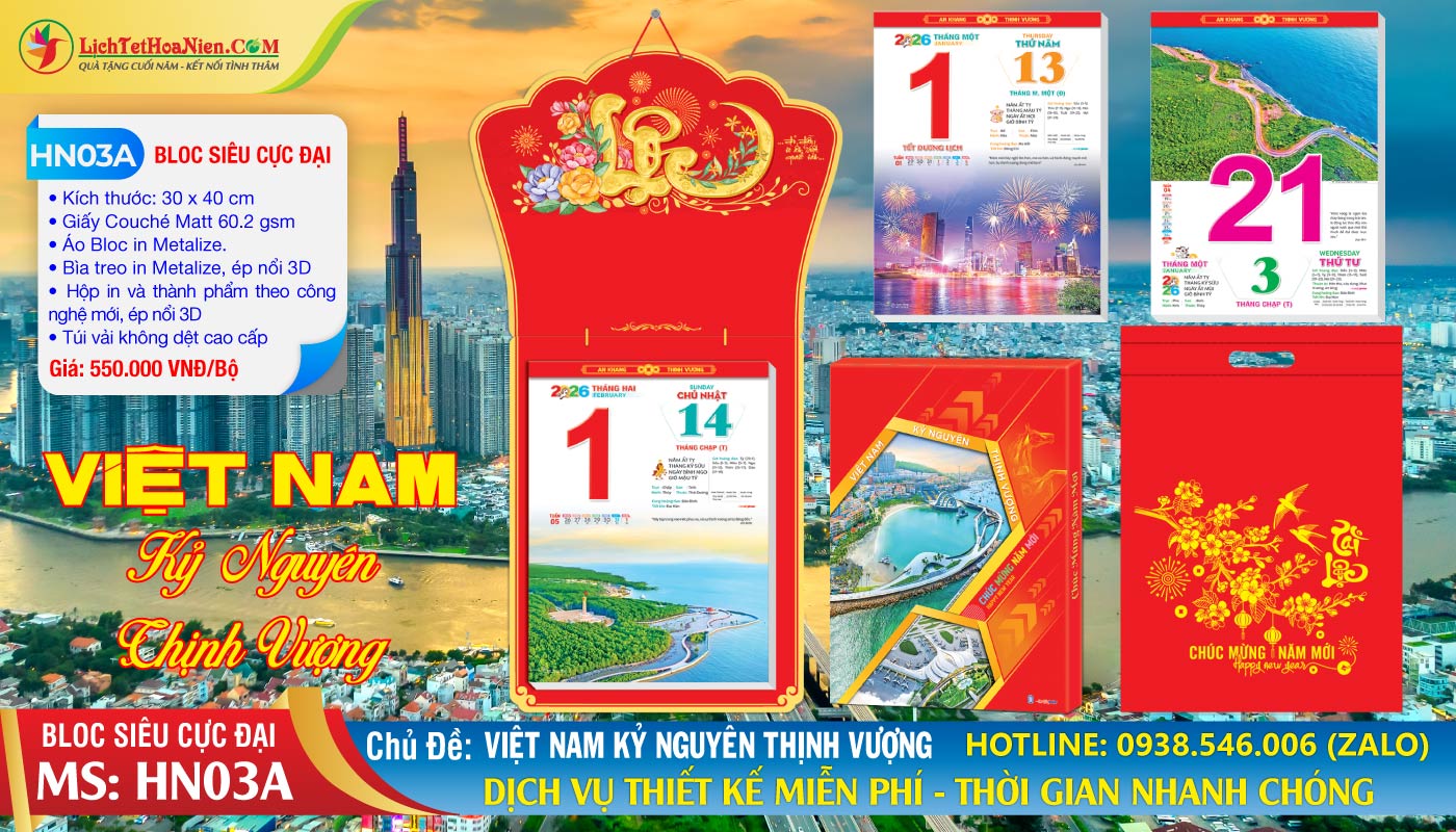 Bloc Siêu Cực Đại (30x40cm) - HN03A - Việt Nam Kỷ Nguyên Thịnh Vượng - Đầu Treo Chữ Lộc