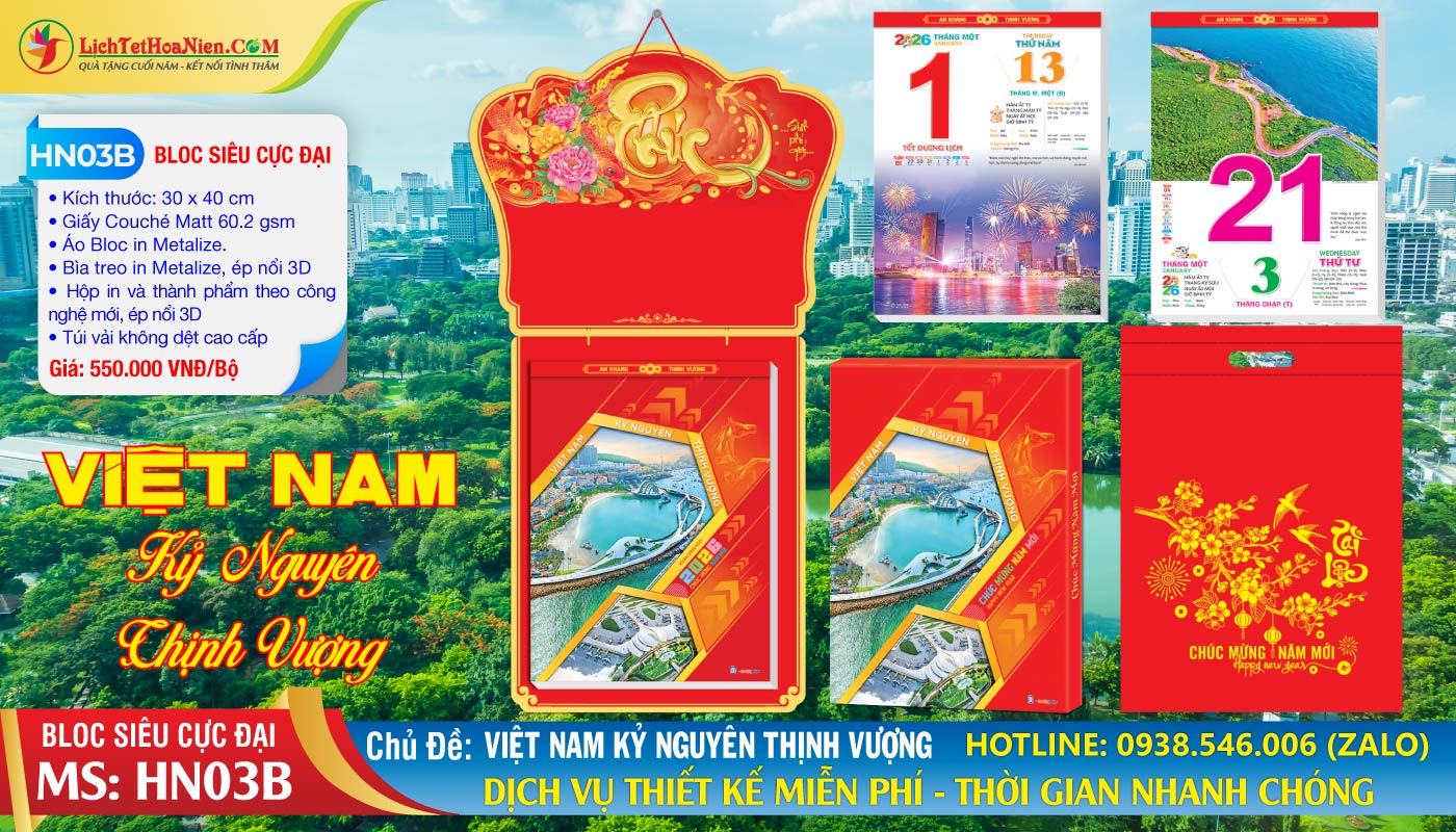 Bloc Siêu Cực Đại (30x40cm) - HN03B - Việt Nam Kỷ Nguyên Thịnh Vượng - Đầu Treo Chữ Phúc