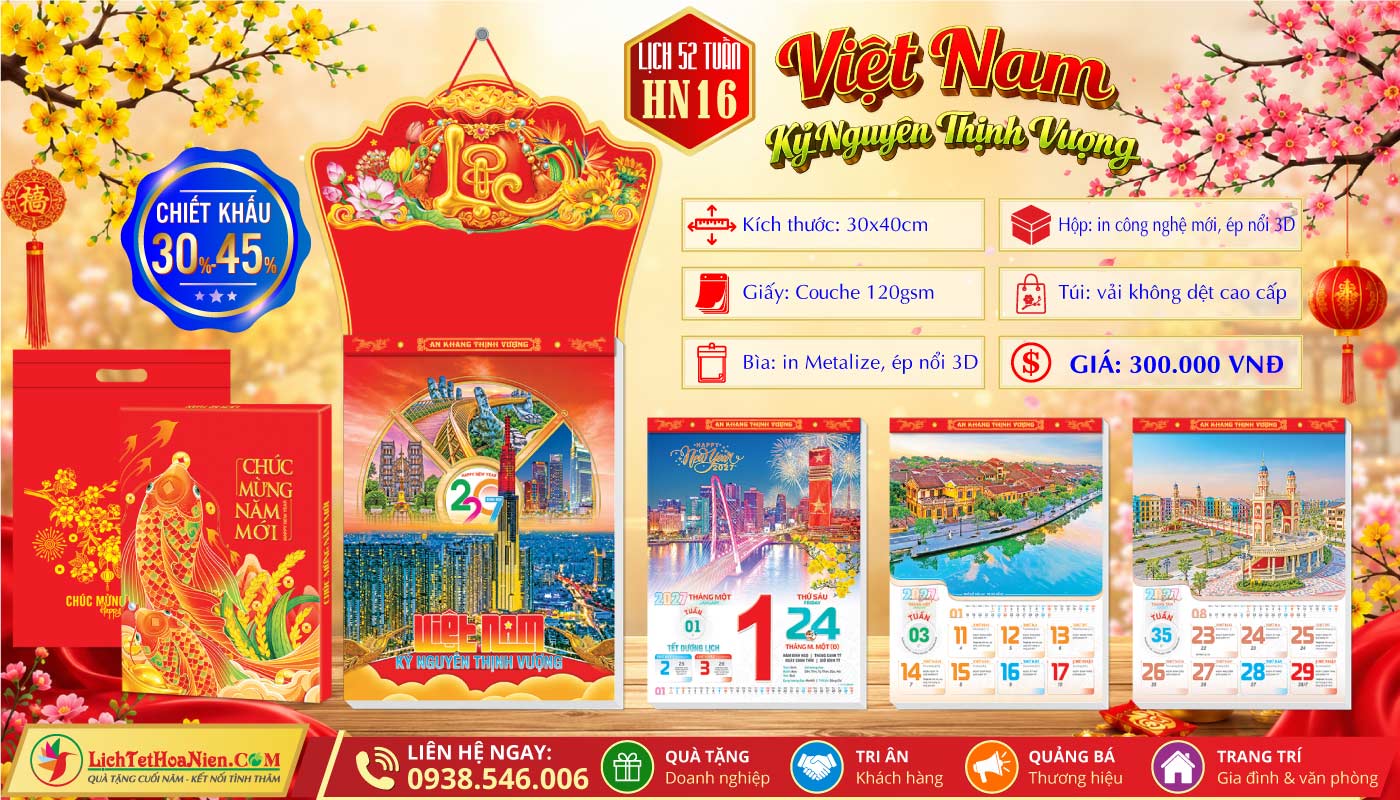 Lịch 52 Tuần (30x40cm) - HN16 - Việt Nam Kỷ Nguyên Thịnh Vượng
