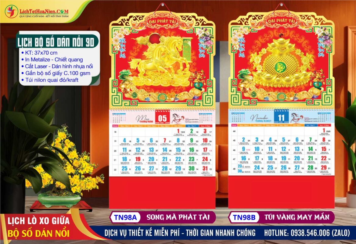 Mã Số: TN98A - Song Mã Phát Tài + TN98B - Túi Vàng May Mắn