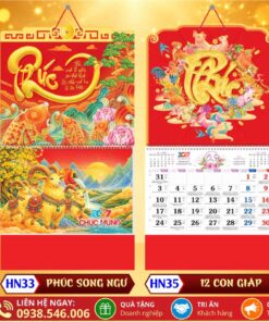 Lịch Lò Xo Giữa Bộ Số Bế Nổi - HN33 - Phúc Song Ngư + HN35 - 12 Con Giáp