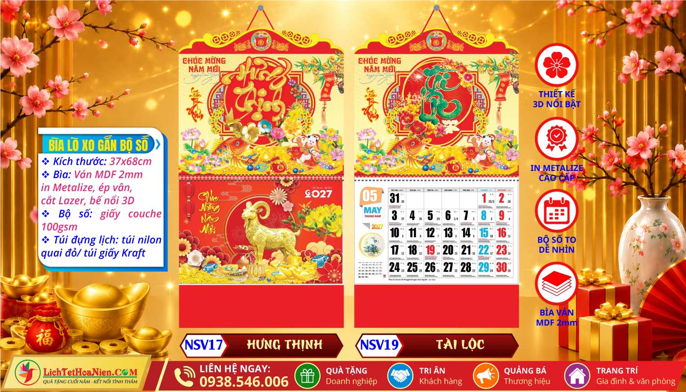 Lịch Lò Xo Giữa Bộ Số Bế Nổi - NSV17 - Hưng Thịnh + NSV19 - Tài Lộc