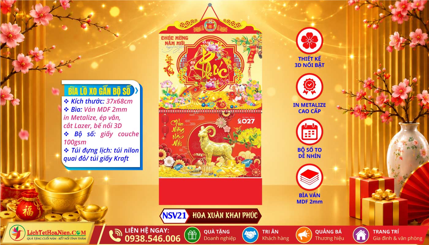 Lịch Lò Xo Giữa Bộ Số Bế Nổi - NSV21 - Hoa Xuân Khai Phúc