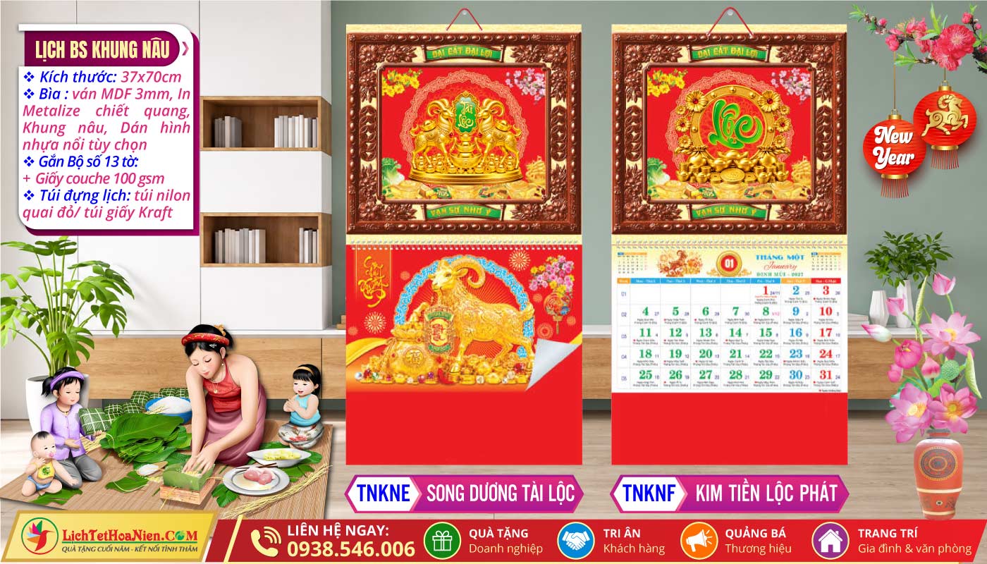 Lich Bộ Số Khung Nâu | MS: TNKNE - Song Dương Tài Lộc + TNKNF - Kim Tiền Lộc Phát