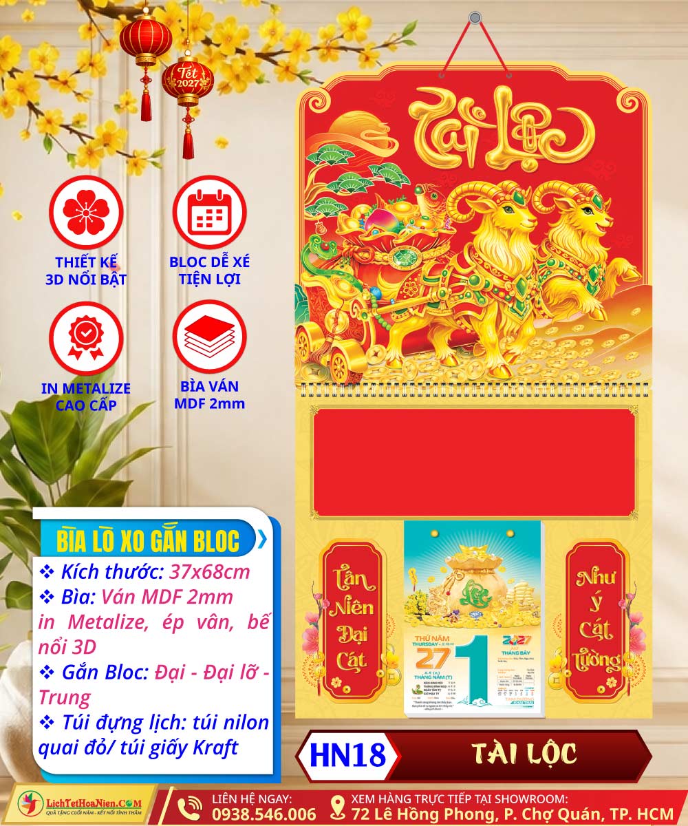 Mã Số: HN18 | Bìa Lò Xo Giữa Bế Nổi - Tài Lộc