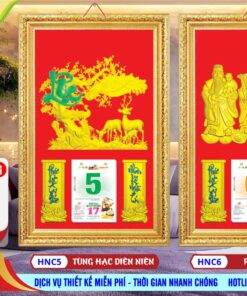 Khung Phù Điêu (48x78cm) Gắn Bloc - HNC5 - Tùng Hạc Diên Niên + HNC6 - Phước Lộc Thọ