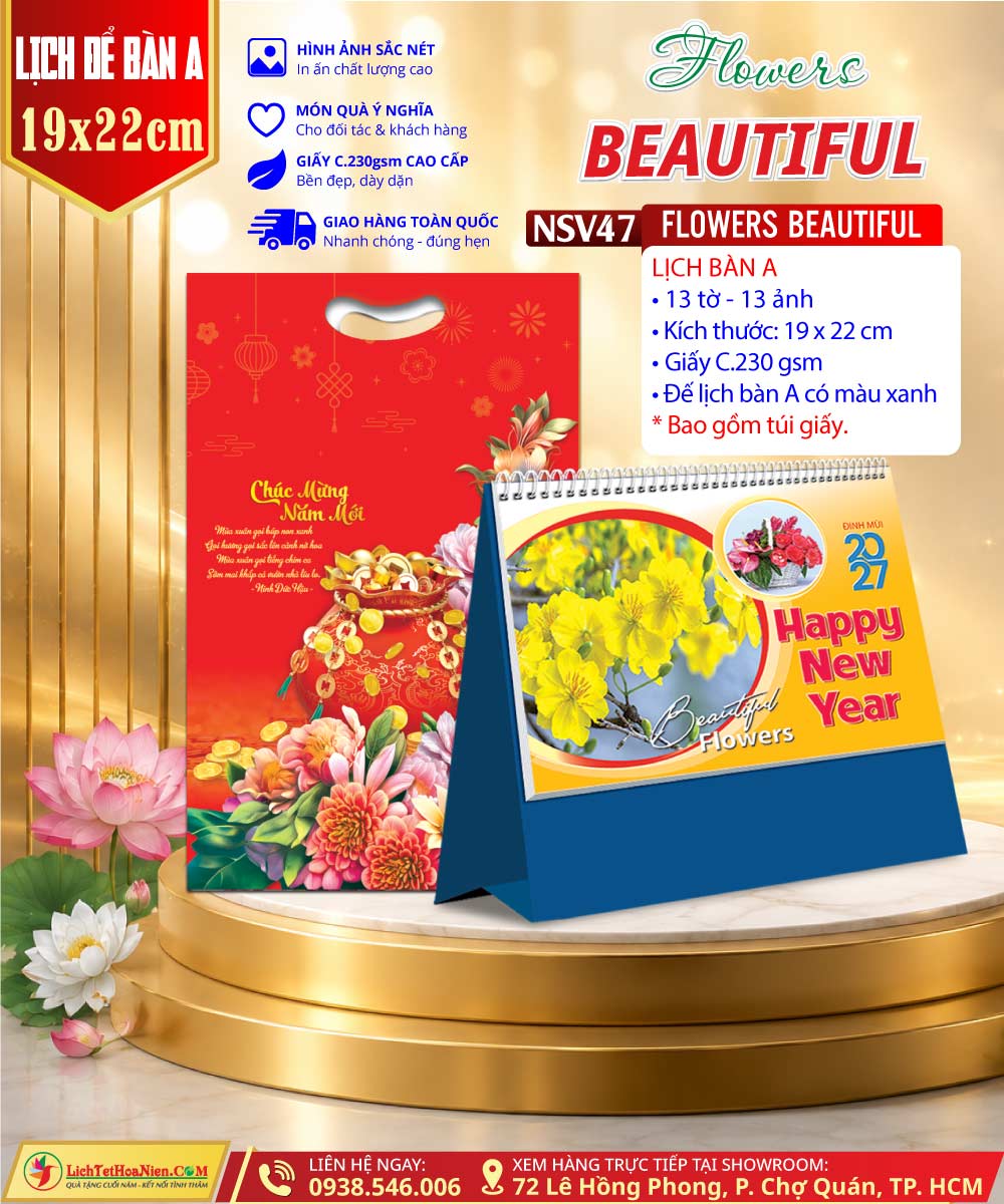 Mã Số: NSV47 | Lịch Để Bàn (19x22cm) - Flowers Beautiful